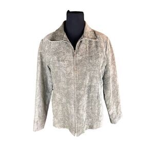 Susan graver style QVC light green floral textured zipped jacket large